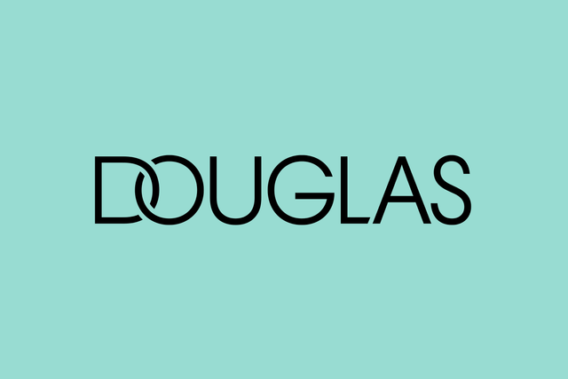 Logo von Douglas auf mintfarbenem Hintergrund