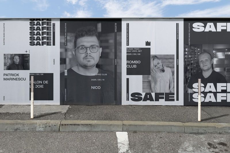 Mauer mit Plakaten von DJs des SAFE Collective